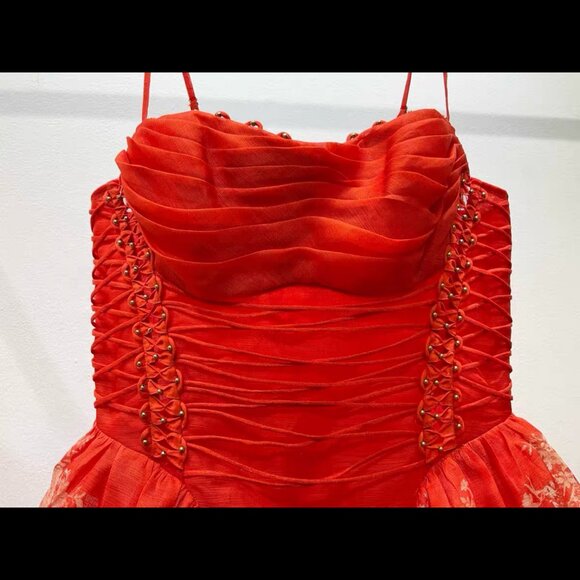 Zimmermann Red Mini Dress Floral Jacquard Fit Flare Size 1 (US 4 - Picture 5 of 8